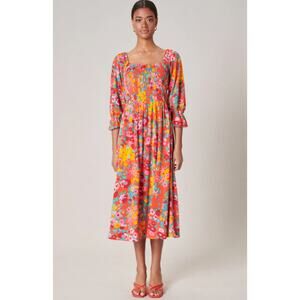 Sugarlips Francesca Wildflower Denni Smocked Midi Dress Multicolored Size Medium